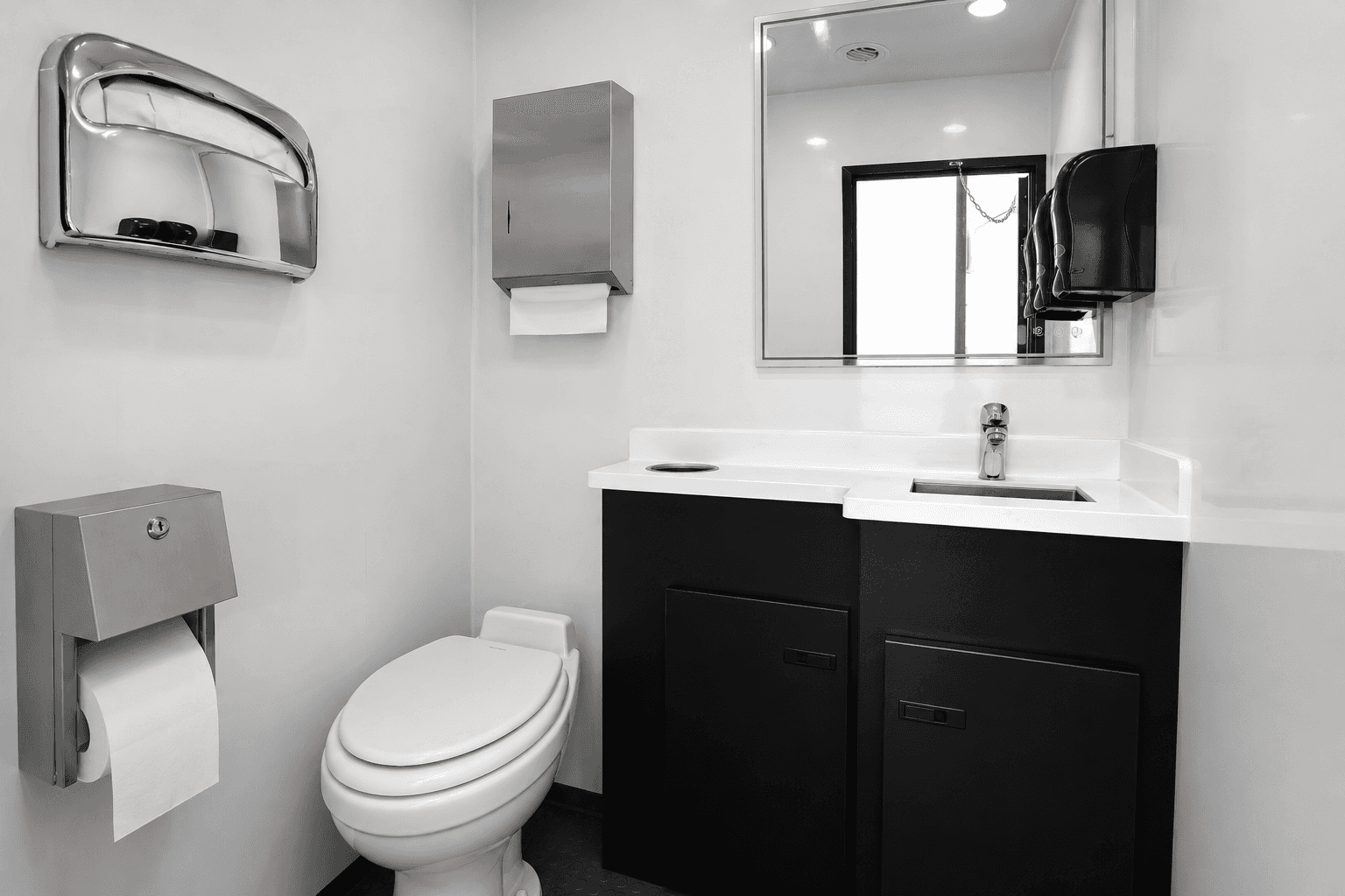 Stall interior, HDR luxury restroom trailer