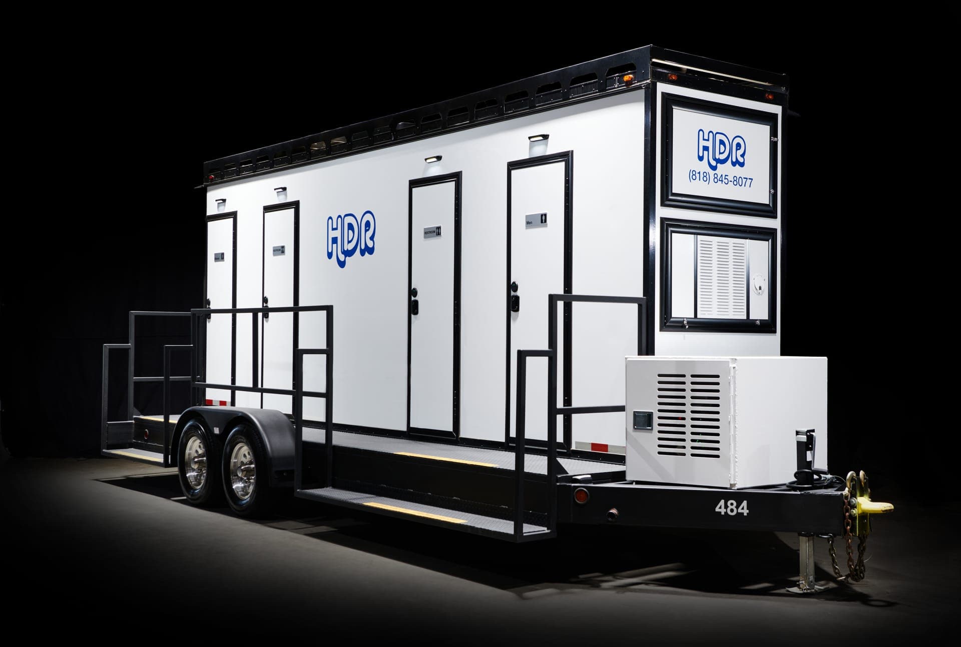 HDR luxury 4-stall wedding restroom trailer in Pasadena, California