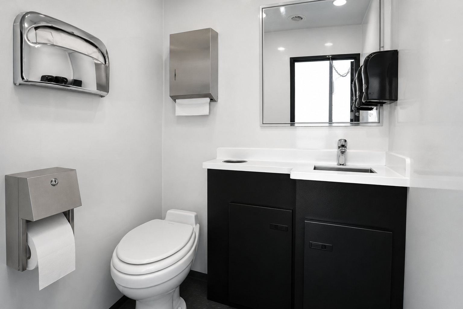 Restroom trailer stall interior