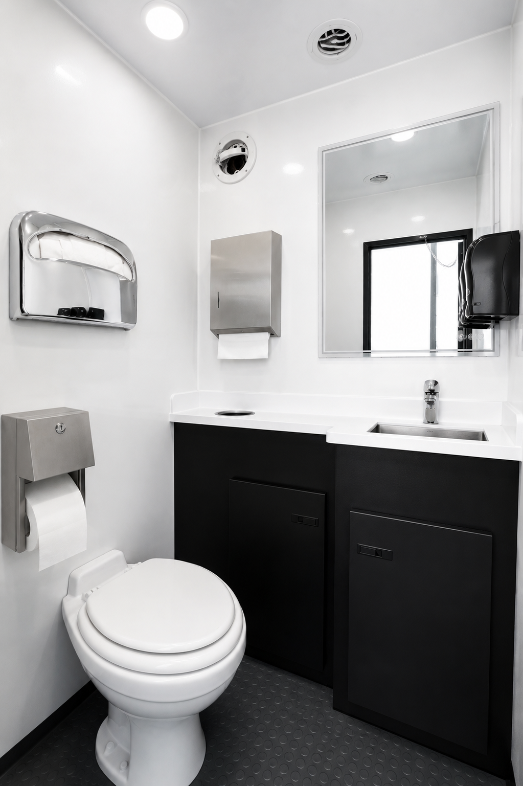 Full-height mirror in luxury restroom trailer